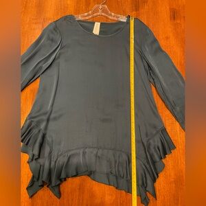 Anthropologie Deep Teal Ruffled Blouse XS but fits like M